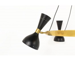 Lustre 6 feux en laiton et diffuseurs noirs design contemporain italien