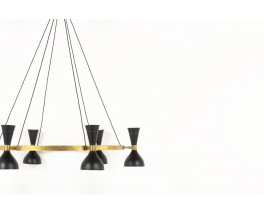 Lustre 6 feux en laiton et diffuseurs noirs design contemporain italien