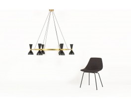 Lustre 6 feux en laiton et diffuseurs noirs design contemporain italien