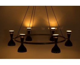 Lustre 6 feux en laiton et diffuseurs noirs design contemporain italien