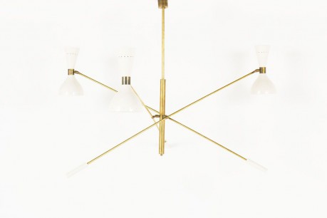 Lustre en laiton 3 feux diffuseurs blancs design contemporain italien