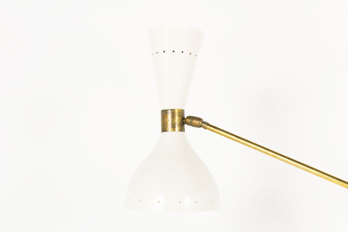Lustre en laiton 3 feux diffuseurs blancs design contemporain italien