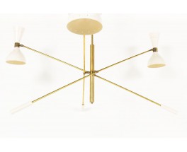 Lustre en laiton 3 feux diffuseurs blancs design contemporain italien