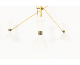 Lustre en laiton 3 feux diffuseurs blancs design contemporain italien