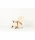 Fauteuil en hetre teinte et tissu poil blanc imitation agneau de Mongolie 1950