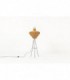 Lampadaire tripode metal noir et rotin 1950