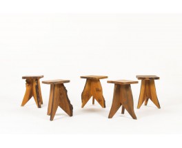 Tabourets en noyer design brutaliste 1950 set de 5