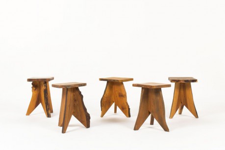 Tabourets en noyer design brutaliste 1950 set de 5