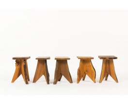 Tabourets en noyer design brutaliste 1950 set de 5