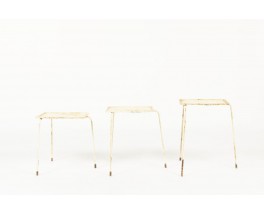 Tables basses Mathieu Mategot modele Soumba blanc 1950 set de 3