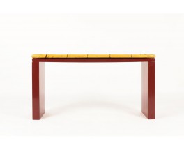 Console stratifie bordeaux et bambou 1950