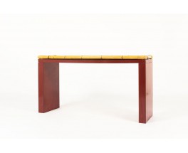 Console stratifie bordeaux et bambou 1950