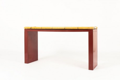Console stratifie bordeaux et bambou 1950