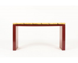 Console stratifie bordeaux et bambou 1950 