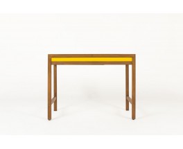 Console Andre Sornay en hetre teinte et laque jaune 1960