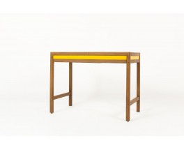 Console Andre Sornay en hetre teinte et laque jaune 1960