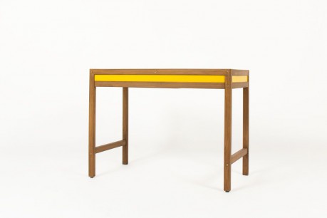 Console Andre Sornay en hetre teinte et laque jaune 1960