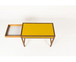 Console Andre Sornay en hetre teinte et laque jaune 1960