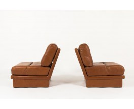 Chauffeuses Jacques Charpentier en cuir marron 1970 set de 2