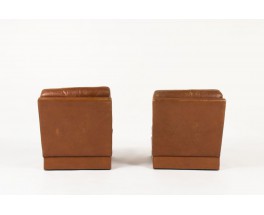 Chauffeuses Jacques Charpentier en cuir marron 1970 set de 2