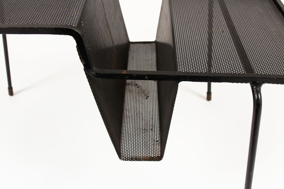 Mathieu Mategot magazine rack model Java black perforated steel top 1950