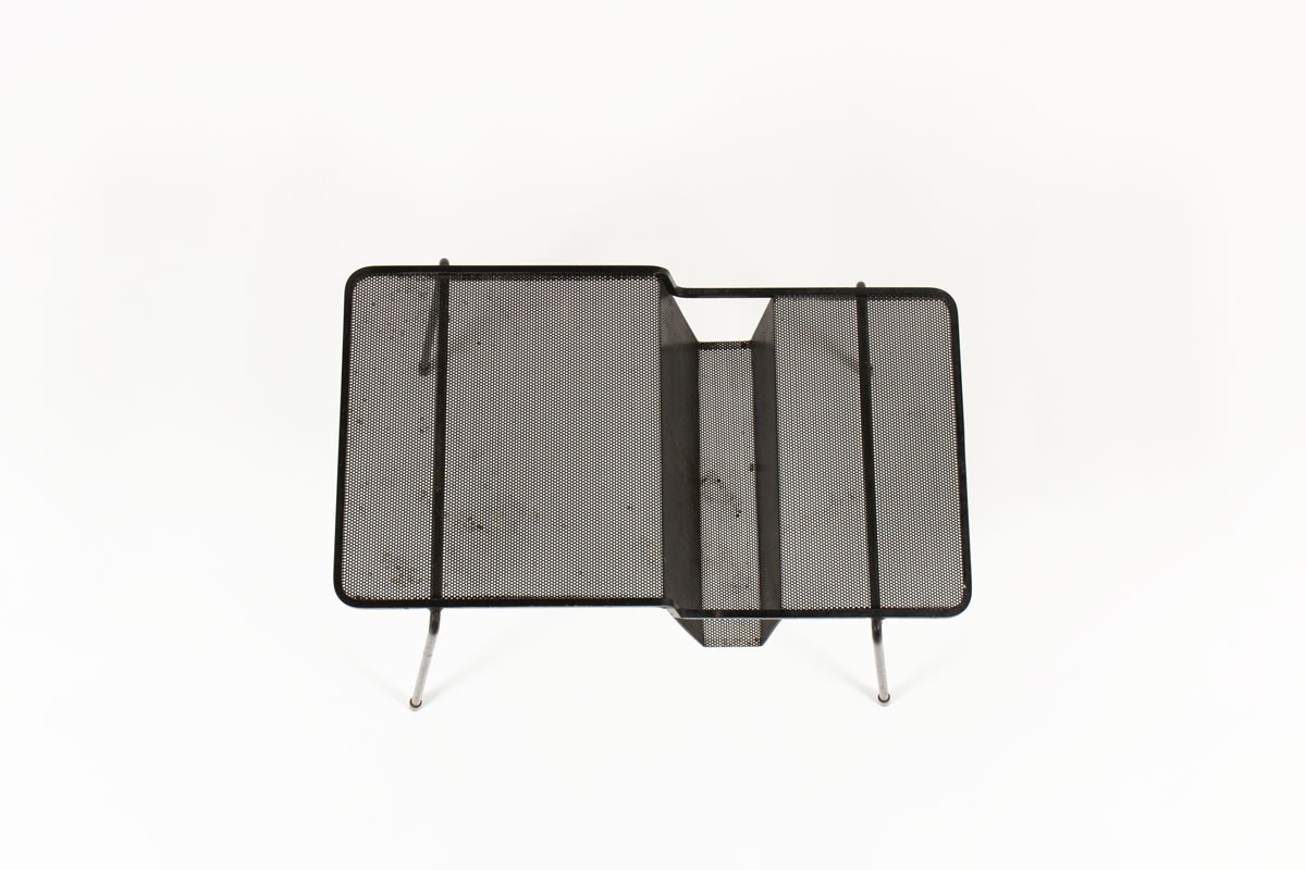 Mathieu Mategot magazine rack model Java black perforated steel top 1950