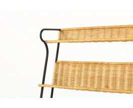 Raoul Guys bookcase in black metal and rattan 1950