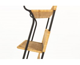 Raoul Guys bookcase in black metal and rattan 1950