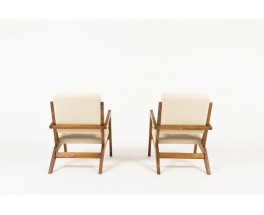Armchairs in solid ash with beige cotton fabric 1950 set of 2