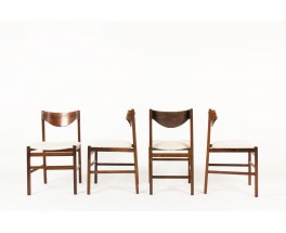 Chaises Gianfranco Frattini en palissandre de Rio et tissu lin 1960 set de 4