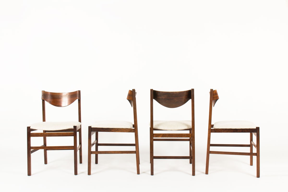 Gianfranco Frattini chairs in rosewood and linen 1960 set of 4