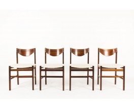 Chaises Gianfranco Frattini en palissandre de Rio et tissu lin 1960 set de 4