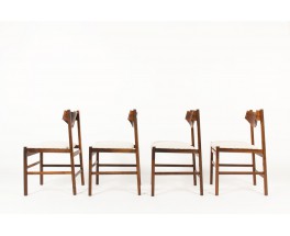 Chaises Gianfranco Frattini en palissandre de Rio et tissu lin 1960 set de 4