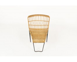 Raoul Guys armchairs in black metal and rattan edition Airborne 1950 set of 2