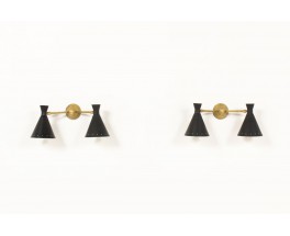 Wall lights in brass with double black diabolo diffusers Italian comtemprary design set of 2