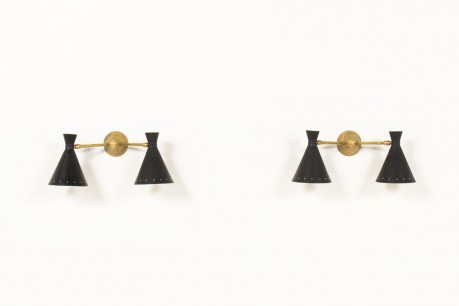 Appliques en laiton double diffuseurs diabolo noir design contemporain italien set de 2