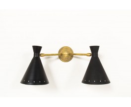 Wall lights in brass with double black diabolo diffusers Italian comtemprary design set of 2