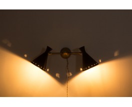 Wall lights in brass with double black diabolo diffusers Italian comtemprary design set of 2