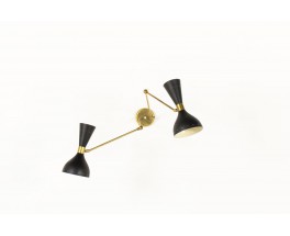 Wall light in brass and black diabolo diffusers Italian contemporary design