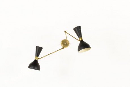Wall light in brass and black diabolo diffusers Italian contemporary design