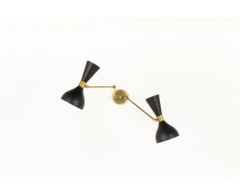 Wall light in brass and black diabolo diffusers Italian contemporary design
