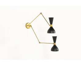 Wall light in brass and black diabolo diffusers Italian contemporary design