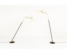 Floor lamps black metal brass and paper lampshade by monix 1950 set of 2