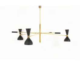 Lustre en laiton 3 feux diffuseurs noirs design contemporain Italien