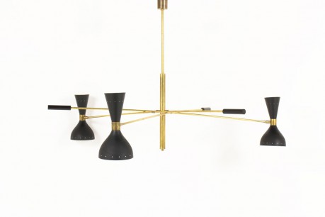 Lustre en laiton 3 feux diffuseurs noirs design contemporain Italien