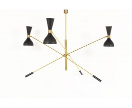 Lustre en laiton 3 feux diffuseurs noirs design contemporain Italien