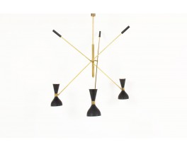 Lustre en laiton 3 feux diffuseurs noirs design contemporain Italien