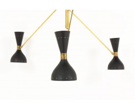 Lustre en laiton 3 feux diffuseurs noirs design contemporain Italien