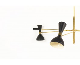 Lustre en laiton 3 feux diffuseurs noirs design contemporain Italien