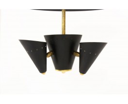 Plafonnier en laiton et métal noir design contemporain Italien